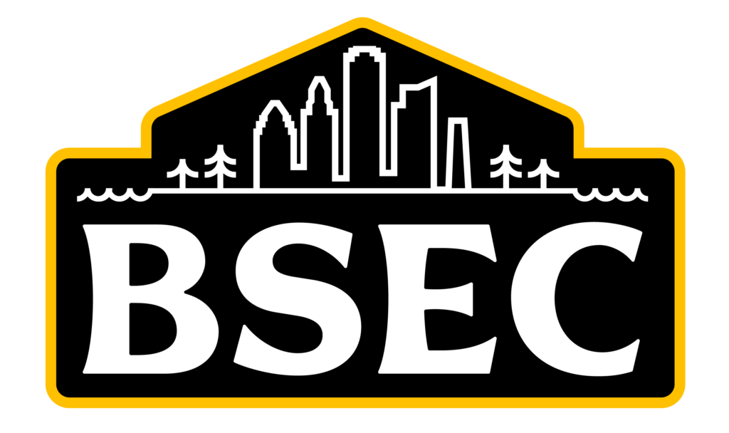 BSEC logo with letters "BSEC" below drawing of city and trees.