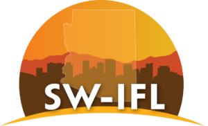 SW-IFL logo of a city skyline in front of a mountain range with faint outline of Arizona overlaid.