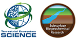 Logos of Terrestrial Ecosystem Science and Subsurface Biogeochemical Research.